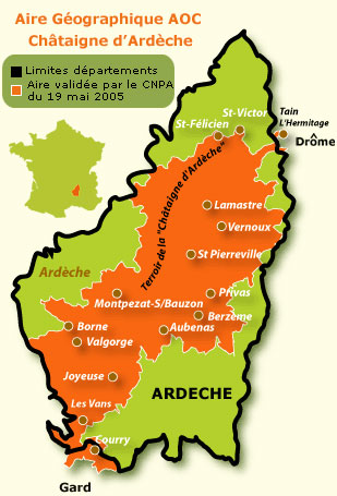 Aire géographique châtaigne d'Ardèche AOP