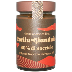 Pâte à tartiner aux noisettes du Piémont IGP 60% nocciola Piemonte. Gianduja italien, sans huile de palme, artisanale, très riche en Noisettes, onctueuse.