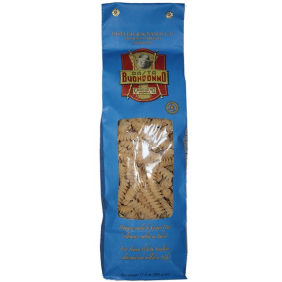 Tortiglioni, pasta di Gragnano IGP. Tréfilé à l'aide de tréfileuses en bronze, poreuses, parfaites pour absorber les sauces. Semoule de blé dur.